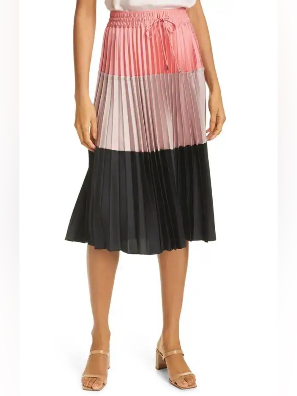 Club Monaco Colorblock Pleated Skirt Women’s XS Pink/Black Knee Length Waist Tie